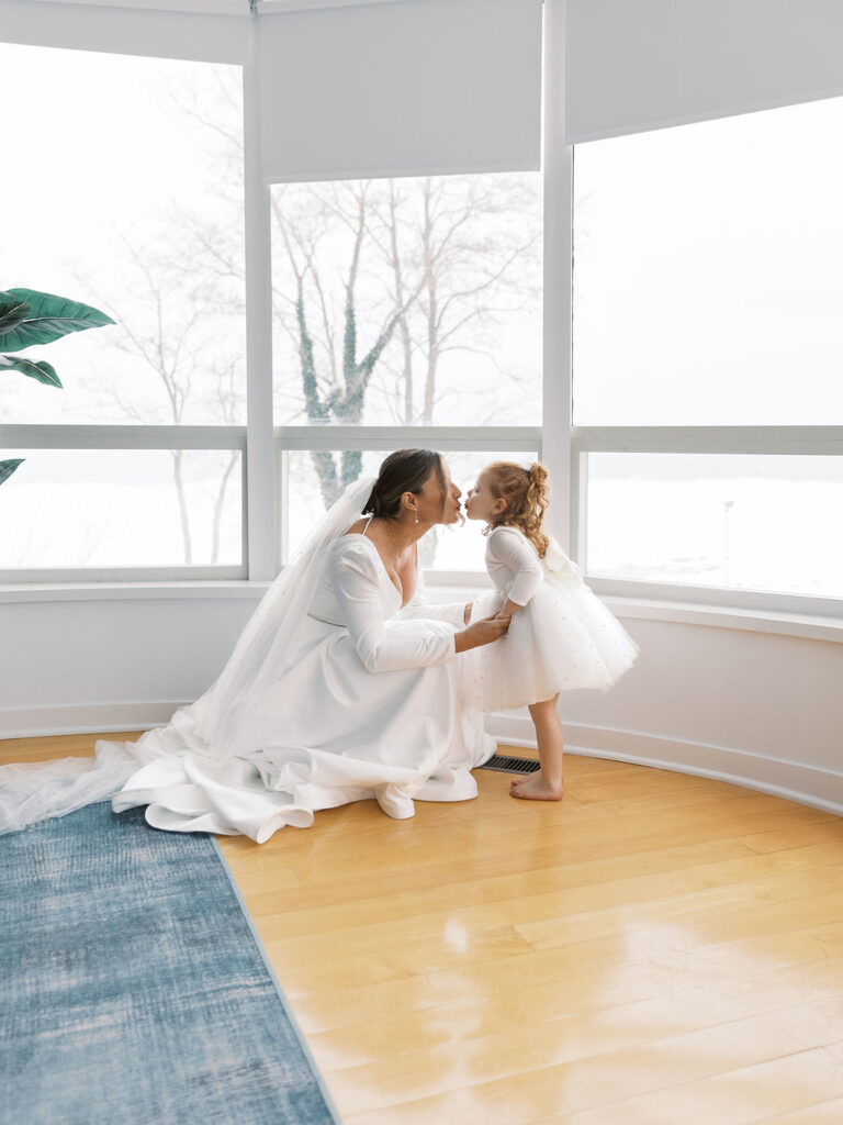 Michigan Micro-wedding on film in falling snow, Fennville MI