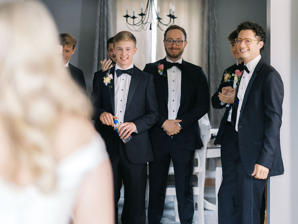 first look Elegant and romantic late summer Chicago garden estate wedding