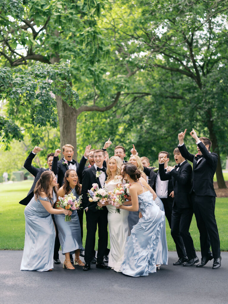 wedding party portraits Elegant and romantic late summer Chicago garden estate wedding