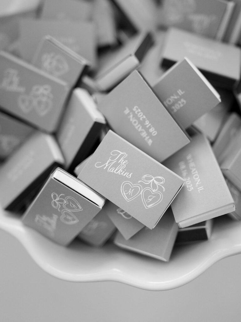 custom wedding matchbox Elegant and romantic late summer Chicago garden estate wedding