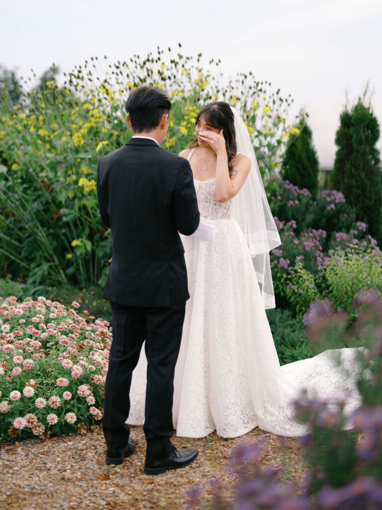 Of the Land Wedding Photos in Michigan on film, joyful celebration with lush florals and bride and groom laughing