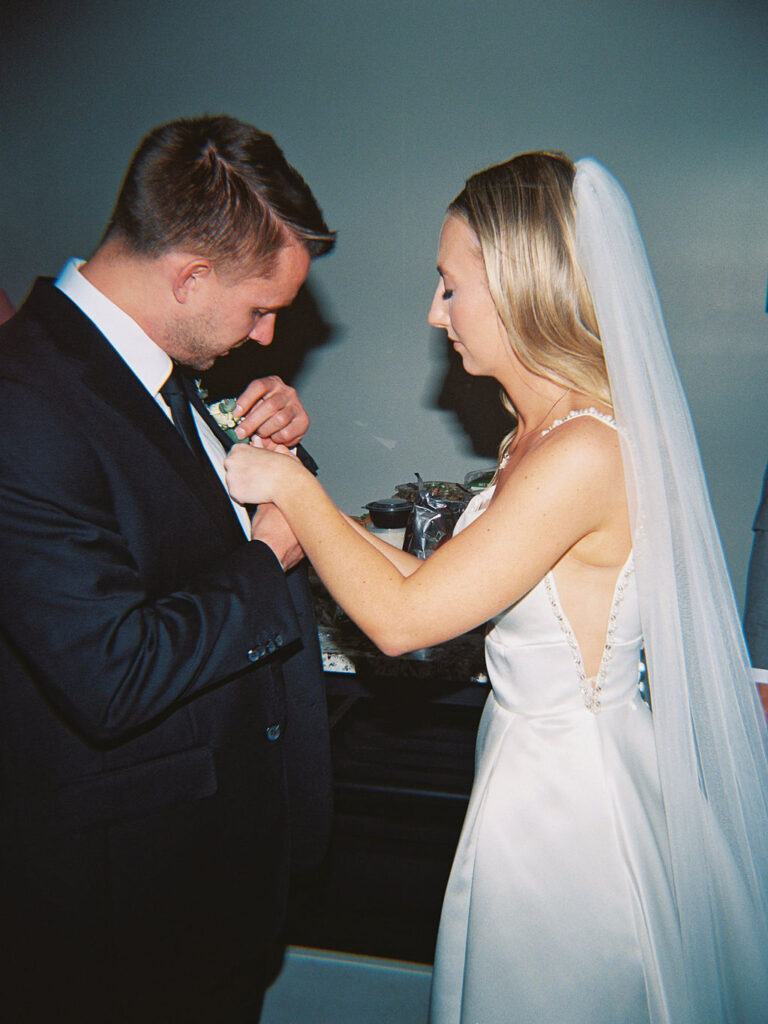 Emotional moment during church wedding ceremony in Holland MI
