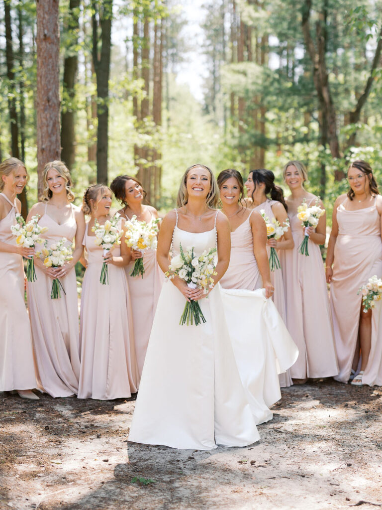 Bride and groom smiling in the sunshine outside Port 393 on 35mm film