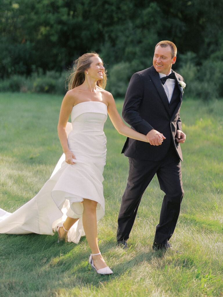 bride and groom portrait at The Union Pavilion at Railside with soft romantic florals and greenery on film