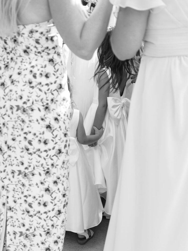 bride and groom portrait at The Union Pavilion at Railside with soft romantic florals and greenery on film