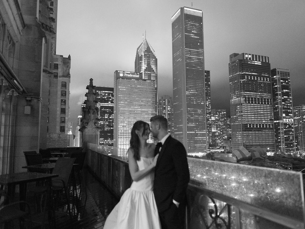 Romantic wedding portraits inside the University Club of Chicago library with warm evening afternoon light